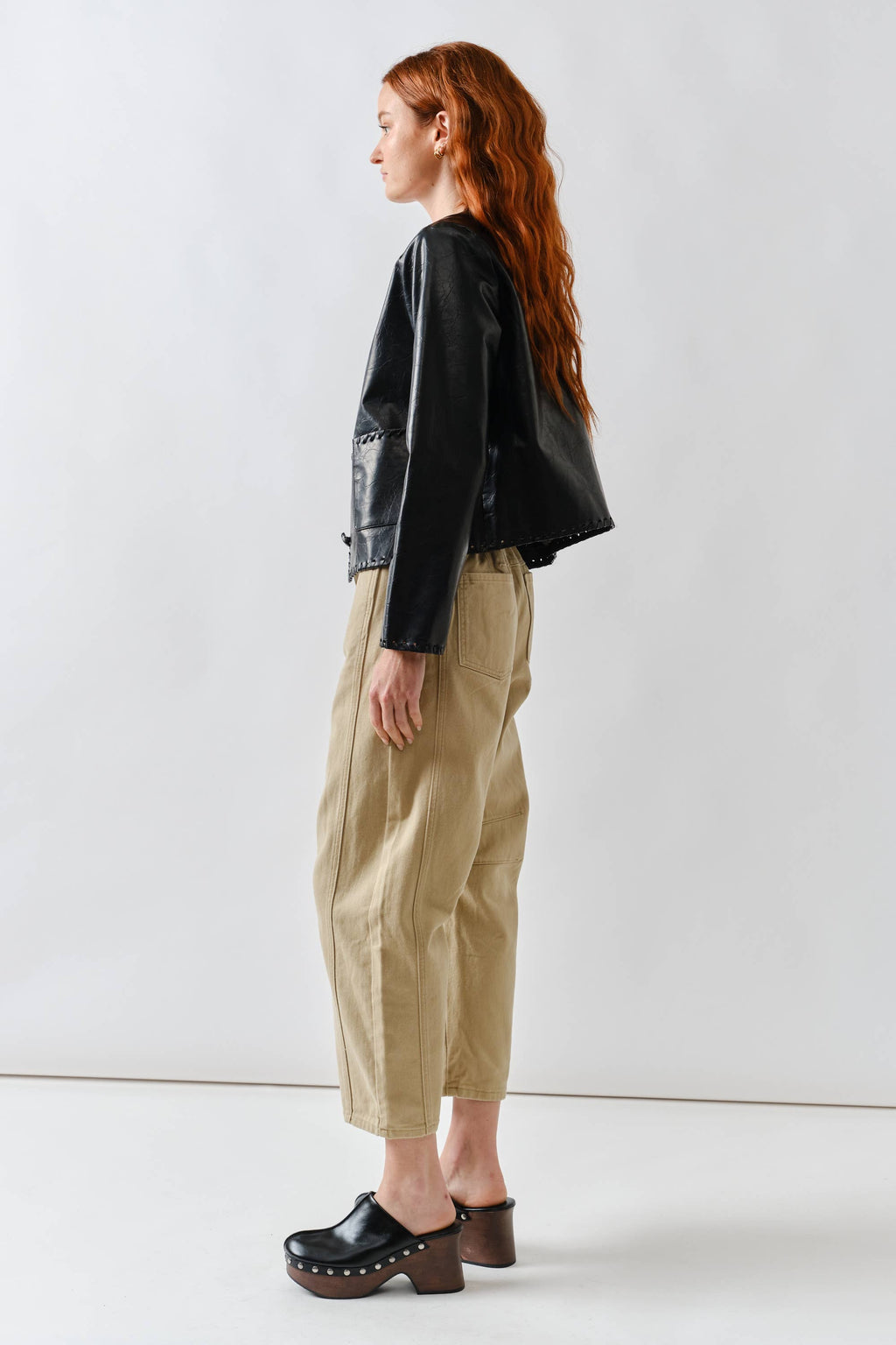 Whipstitch Faux Leater Jacket